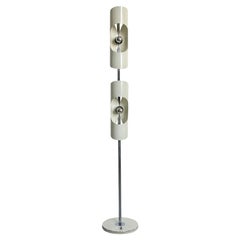 Vintage Space Age Floor Lamp in Steel and Chrome Metal with Two Rounded Shades
