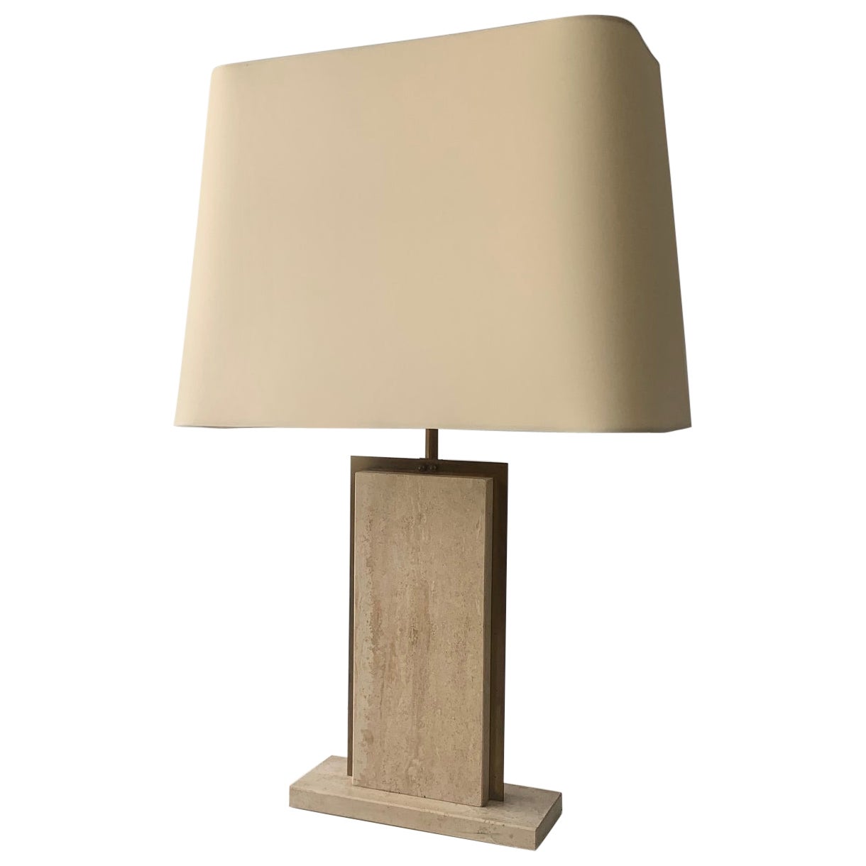 French mid century 1960’s travertine marble table lamp For Sale