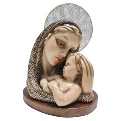 Vintage Glazed Ceramic and Brass Holy Mary and Jesus by Arturo Pannunzio, Italy