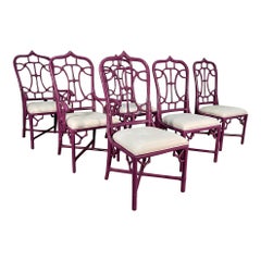 Vintage Rattan Cathedral Dining Chairs in the Manner of McGuire