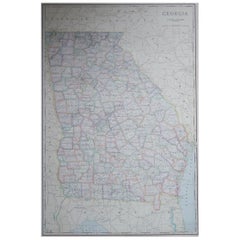 Large Original Antique Map of Georgia, USA, circa 1900