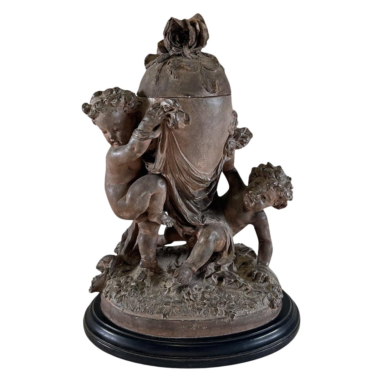 Siglo XIX Francés Antiguo Terra Cotta Querubín Estatuilla Objet d'art