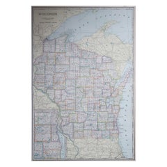 Large Original Antique Map of Wisconsin, USA, circa 1900