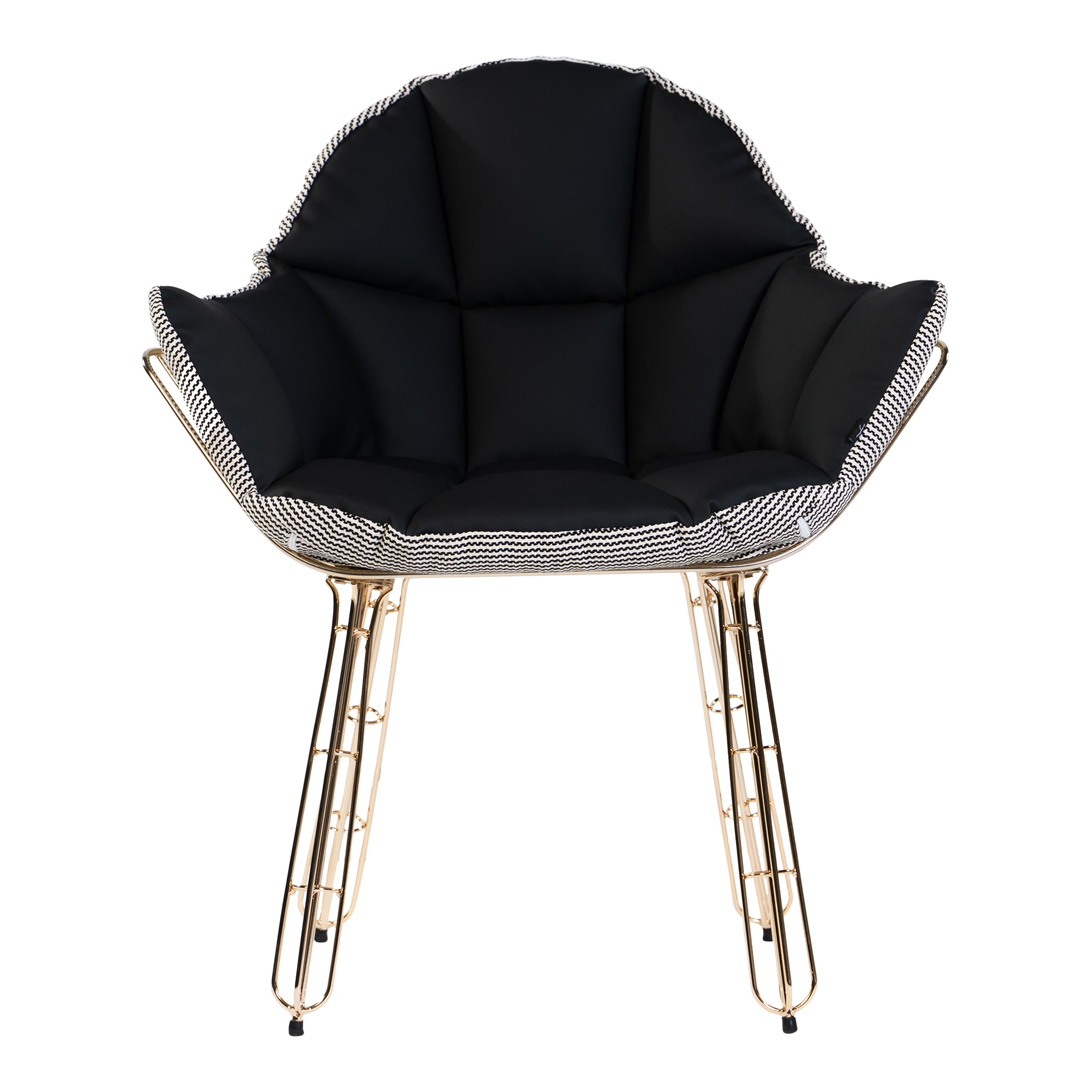 Outdoor Dining Chair with Waterproof Black Fabric and Gold-Plated Stainless Stee