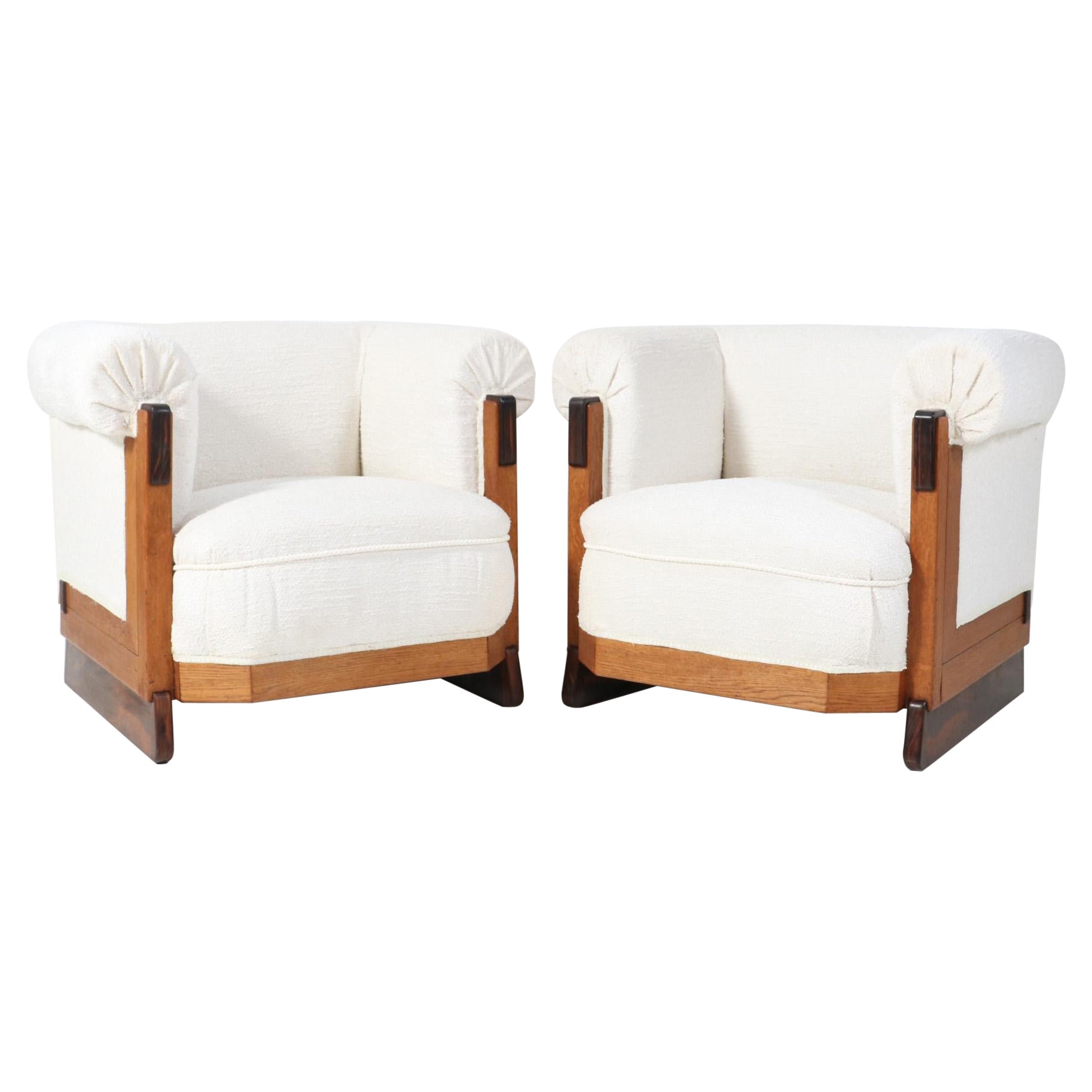 Two Oak Art Deco Modernist Lounge Chairs in Bouclé by Anton Lucas Leiden, 1920s