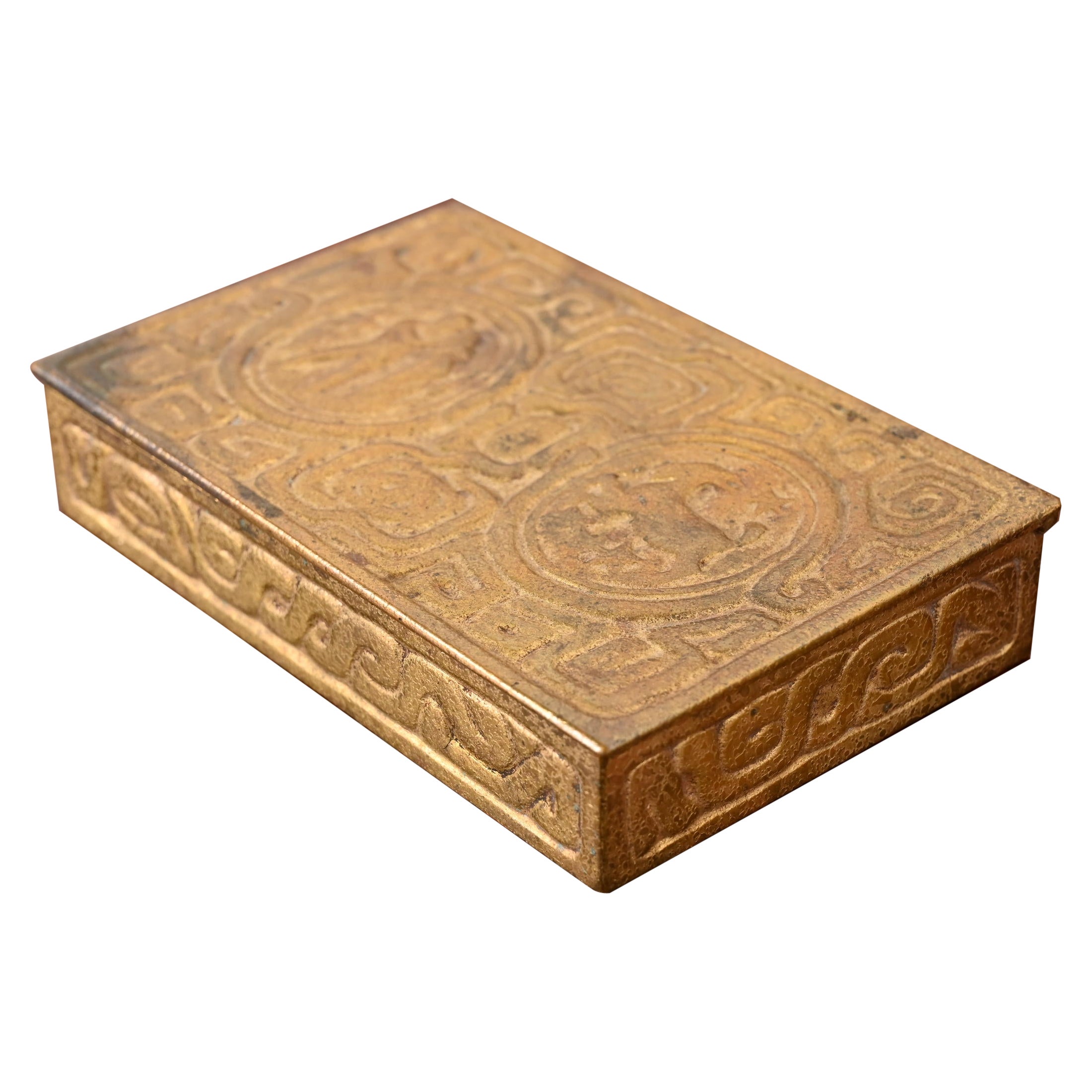 Tiffany Studios New York Art Deco Zodiac Bronze Doré Box For Sale