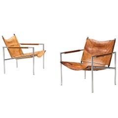 Martin Visser for 't Spectrum Pair of Armchairs in Patinated Cognac Leather 