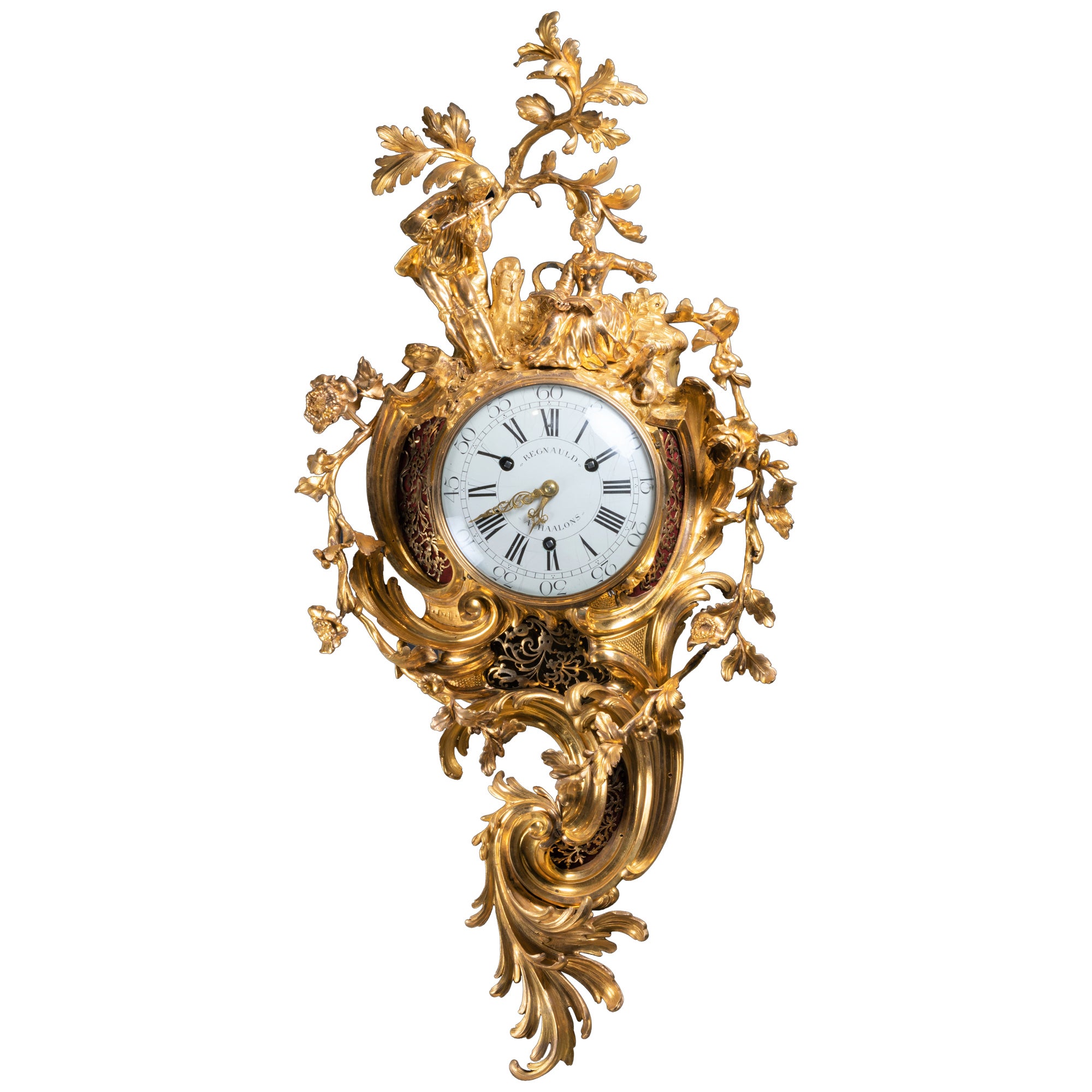 An Important Louis XV gilt bronze bracket clock with musicians For Sale