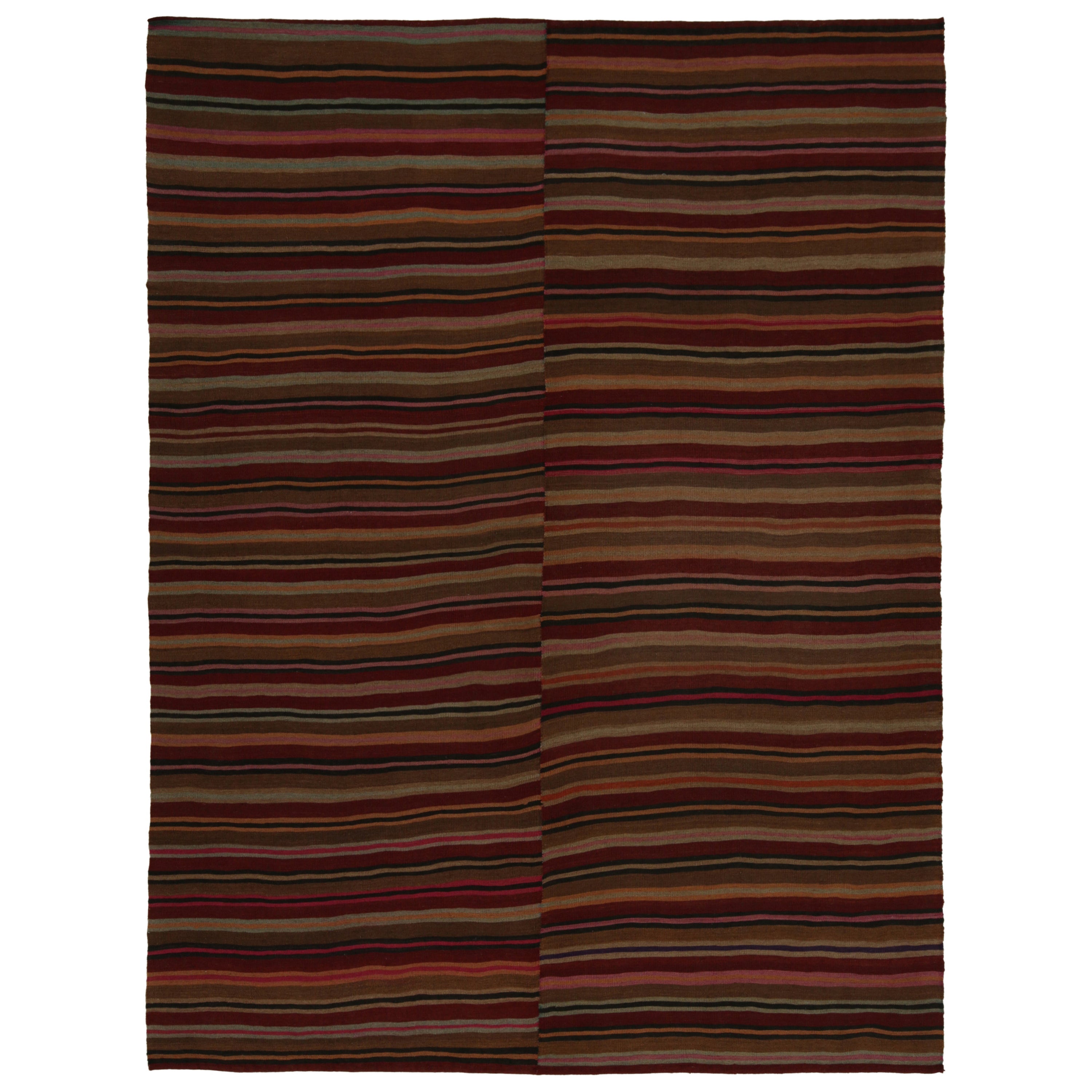 Vintage Persian Paneled Kilim rug in Polychromatic Stripes - by Rug & Kilim