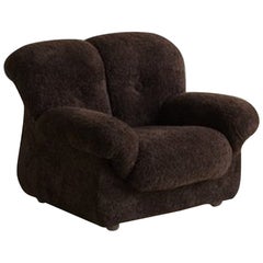 Chaise longue italienne surdimensionnée en tissu Teddy Brown avec touffes de boutons