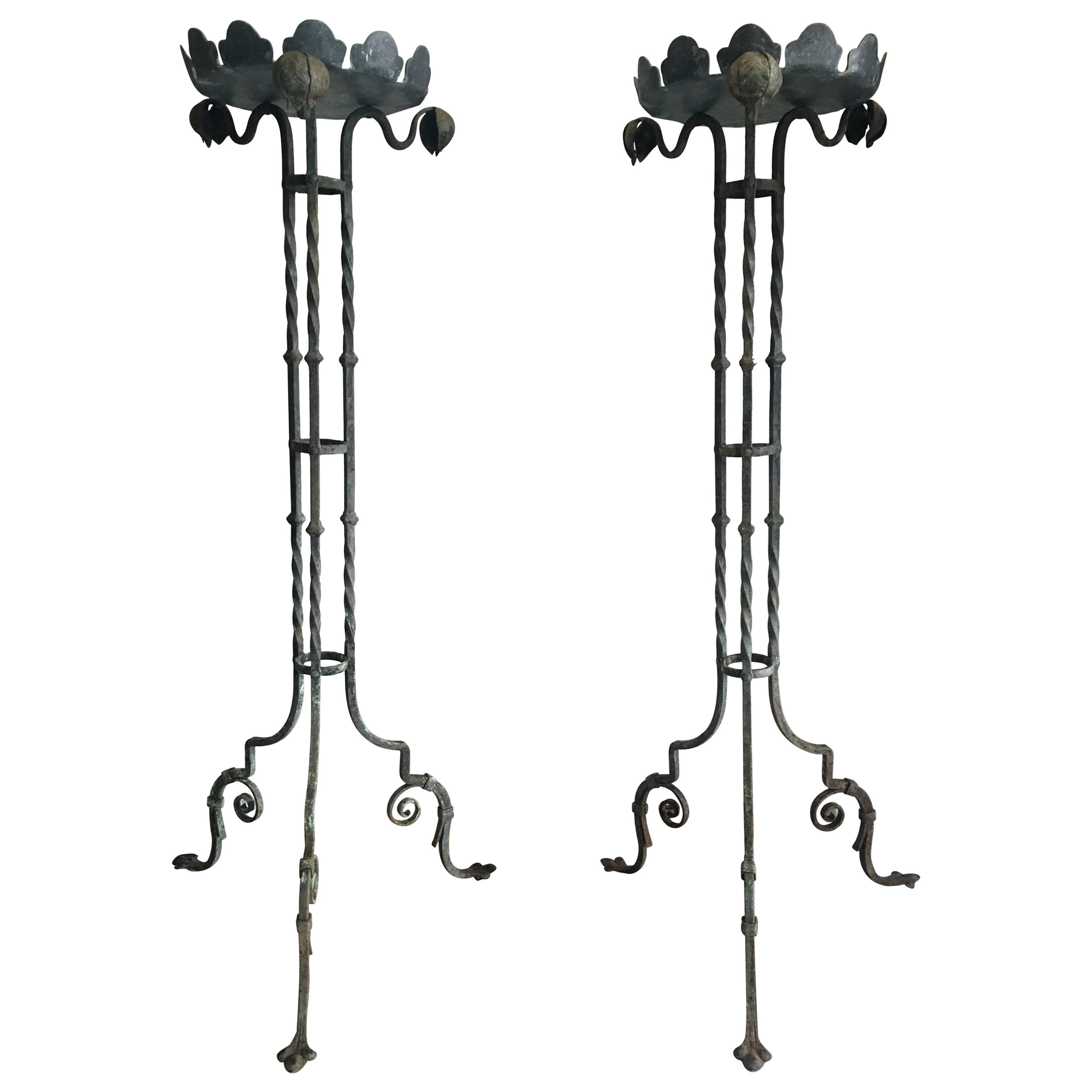 Pair of Tall French 19th Century Wrought Iron Stands