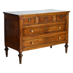 French Louis XVI Period Walnut & Brass Mounted 5-Drawer Commode, ca. 1790