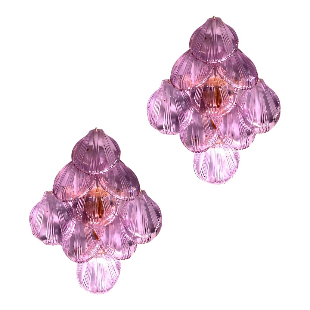 Amazing Pink Amethyst Shell Murano Glass Sconces or Wall Lights, 1980' For Sale