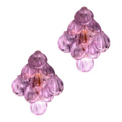 Amazing Pink Amethyst Shell Murano Glass Sconces or Wall Lights, 1980'
