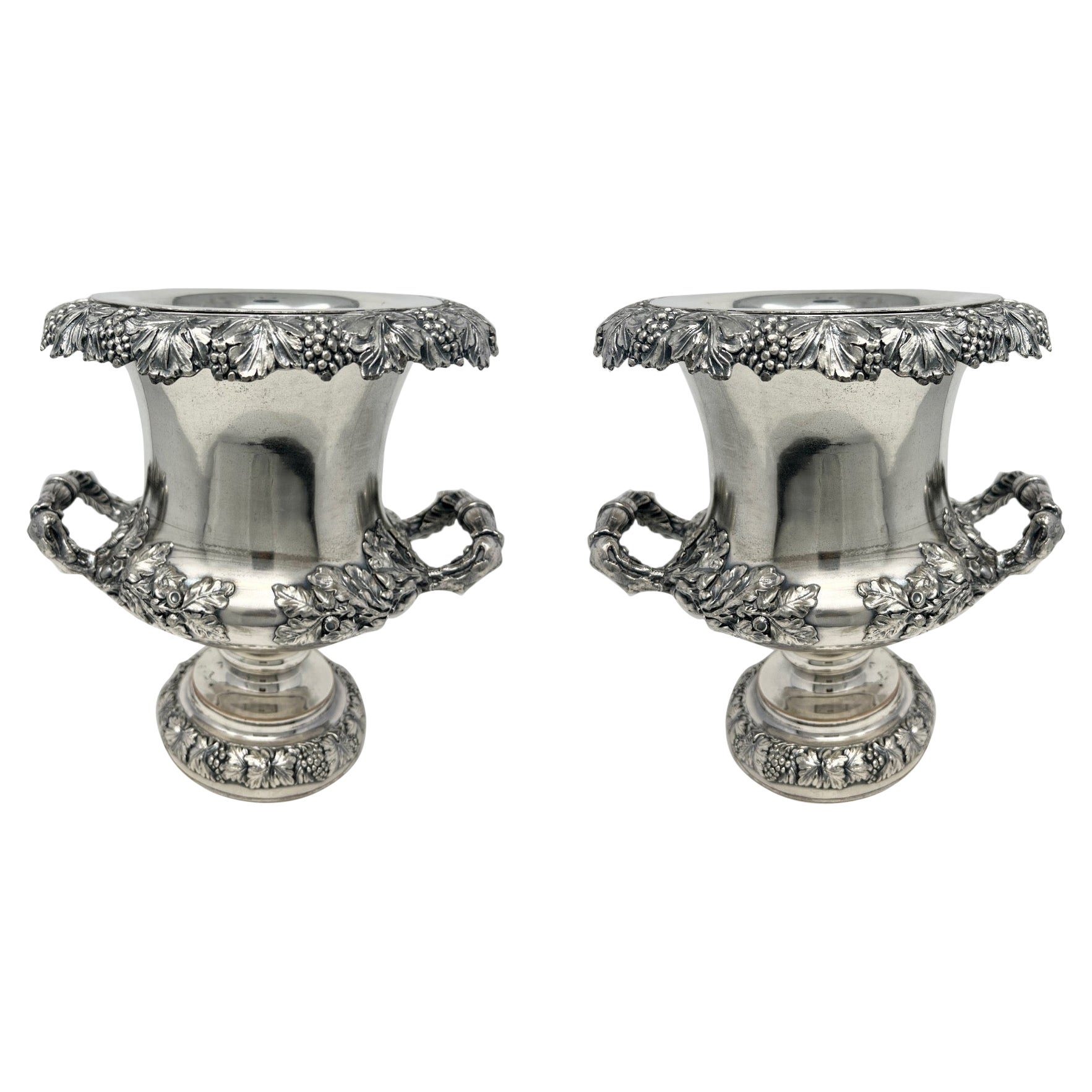 Pair Antique American "Sheffield" Silver Plate Wine Coolers, Circa 1860. For Sale