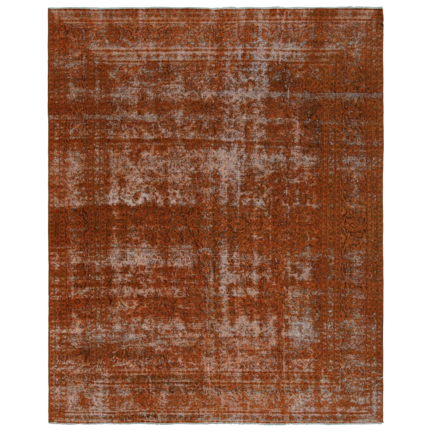 Vintage Persian Rug in Rust Orange and Brown Floral Patterns, From Rug ...