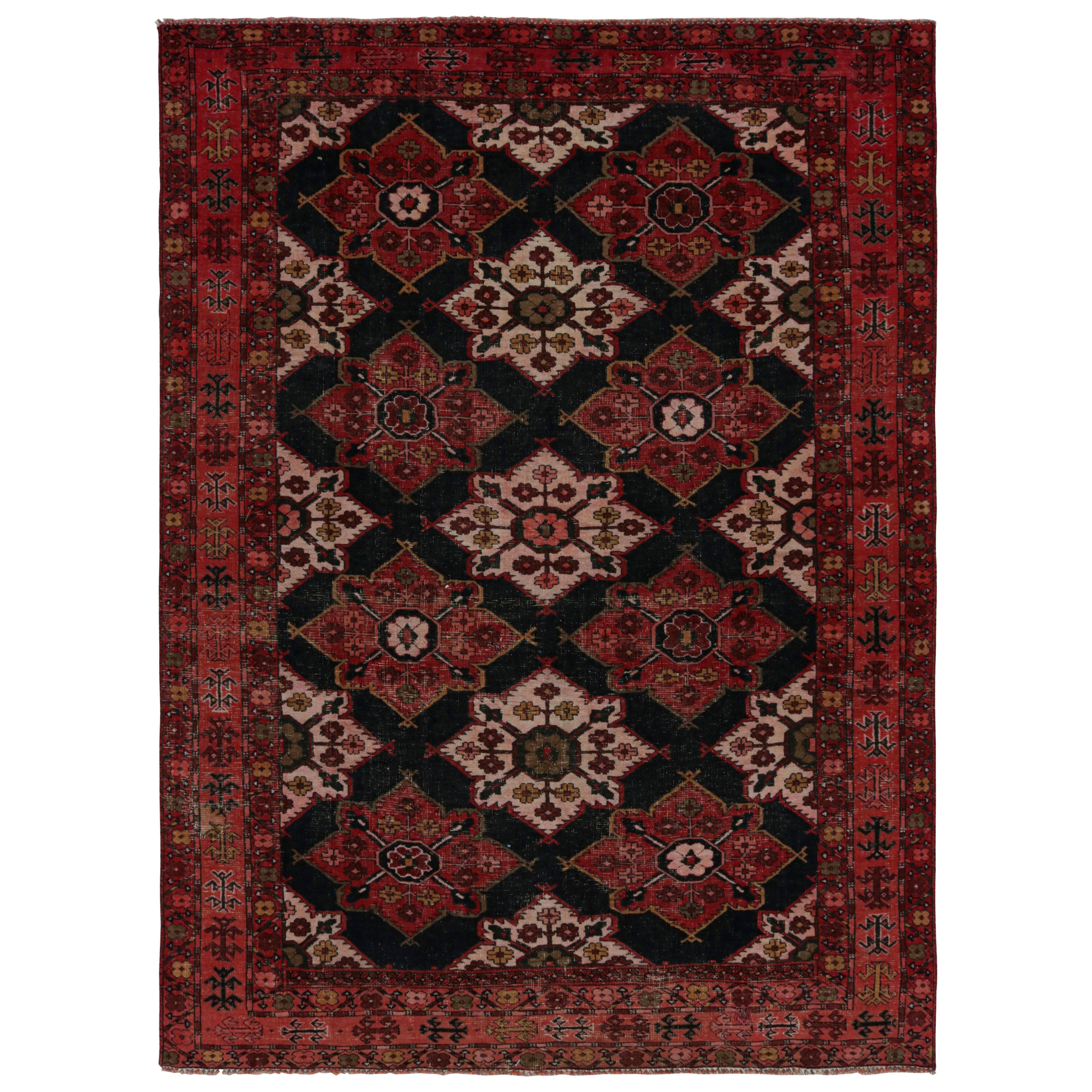 Vintage Persian Shiraz rug in Red and Black Floral Patterns by Rug & Kilim For Sale