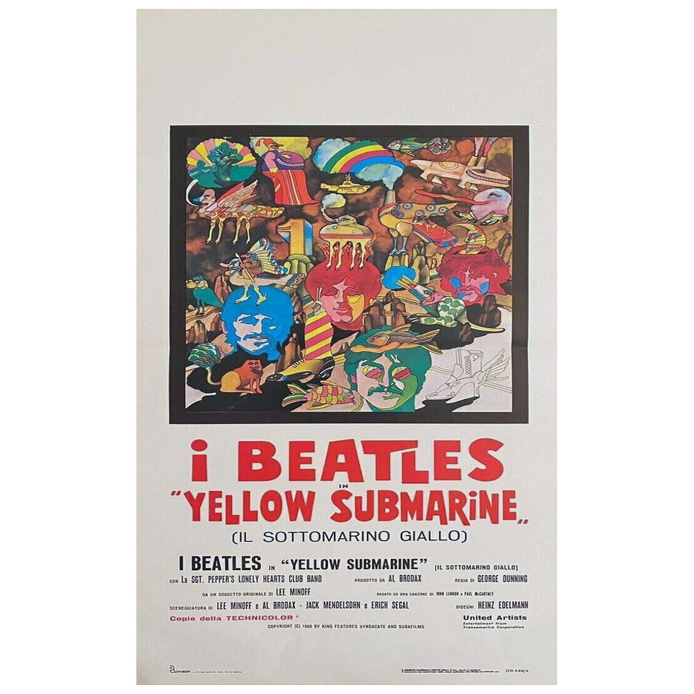 Gelbes Submarin (Italiener) Original-Vintage-Poster, 1968