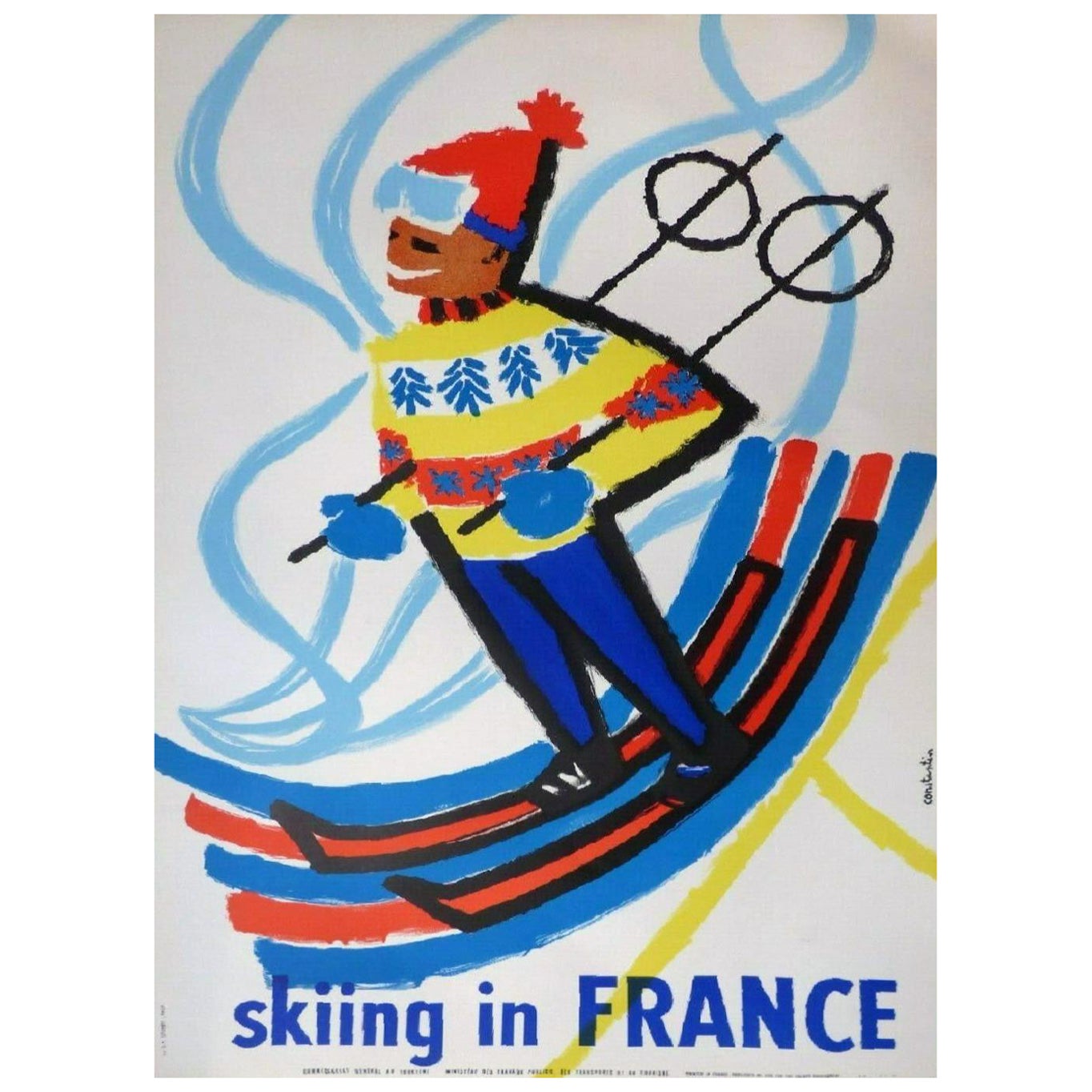 1959 Constantin – Skifahren in Frankreich, Original Vintage-Poster