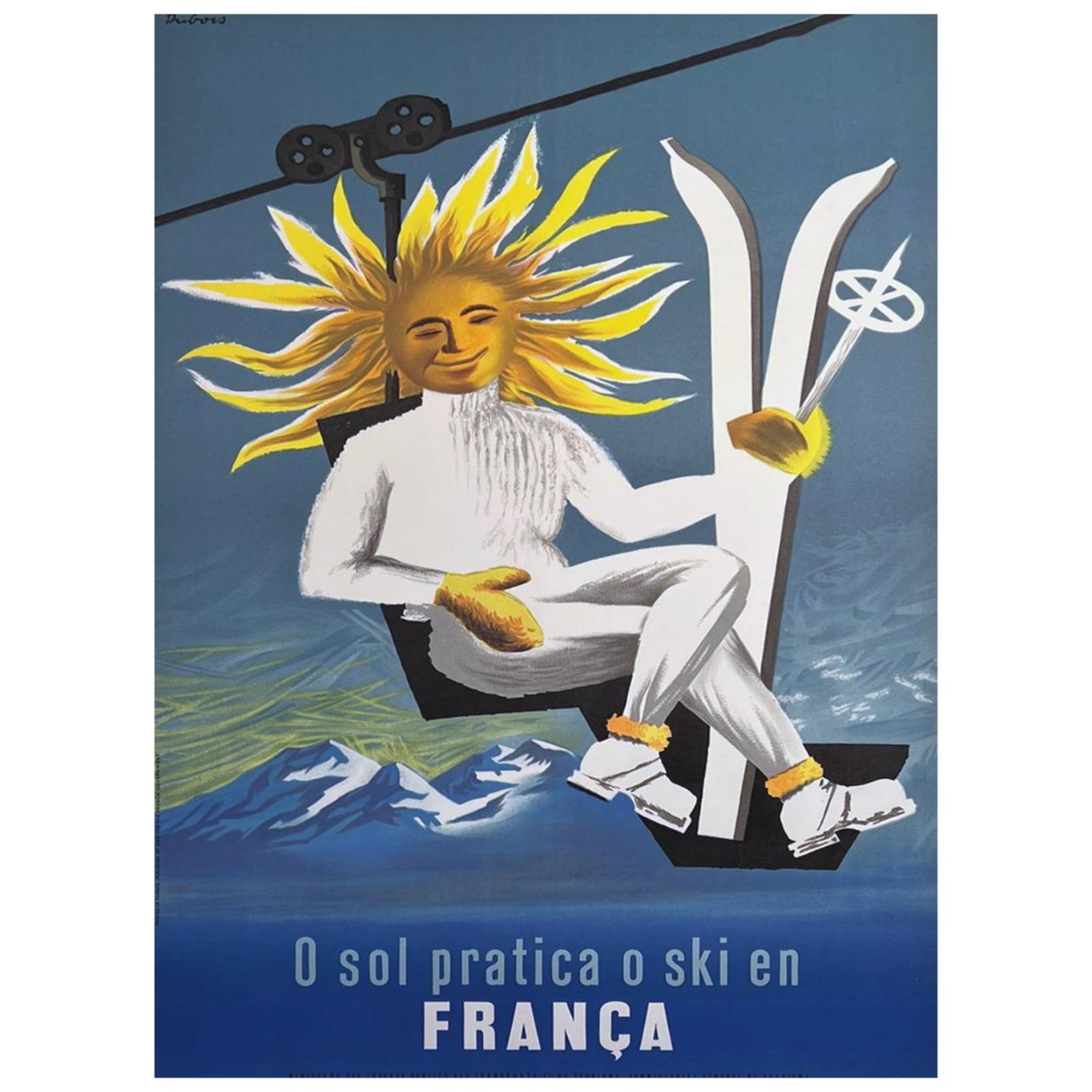 Original-Vintage-Poster, Dubois – Frankreich, Skifahren, 1950