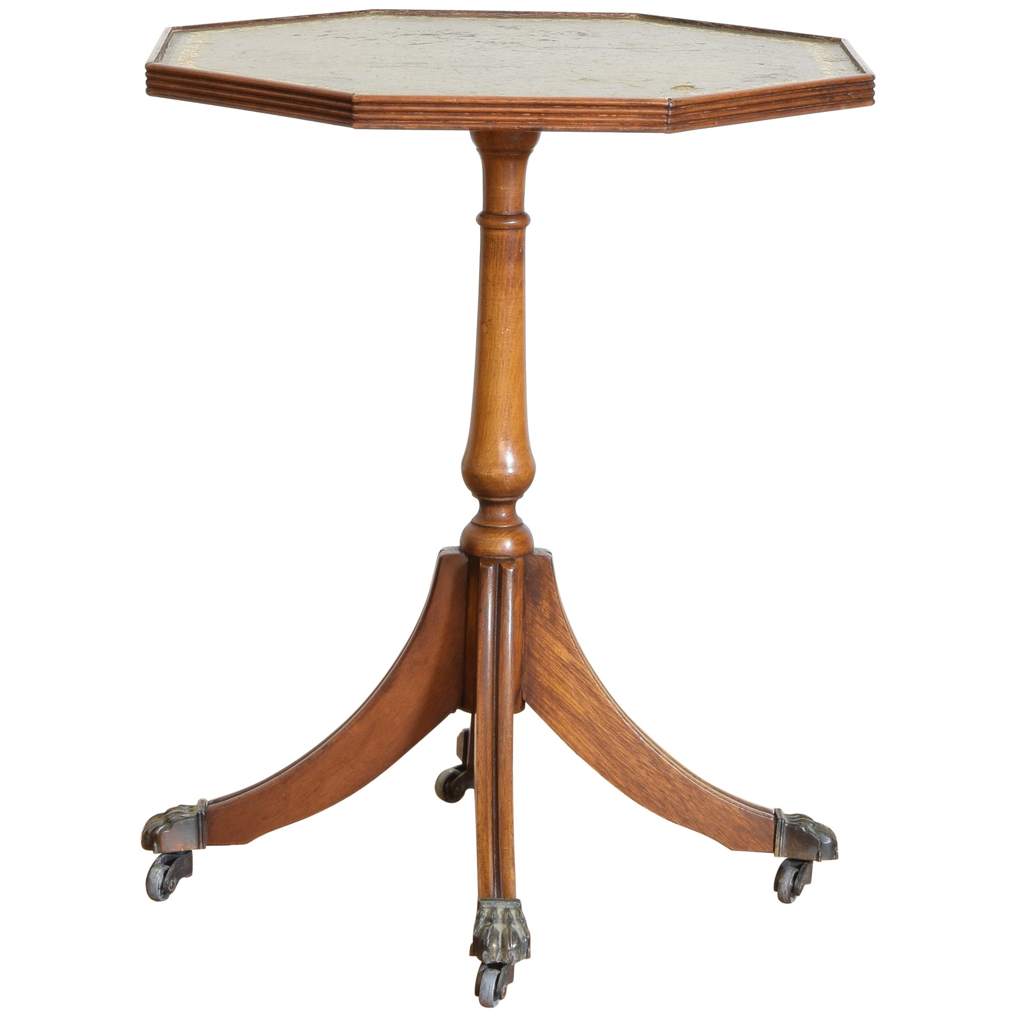 English Regency Style Light Walnut, Leather, & Brass Cocktail Table, ca. 1950’s For Sale