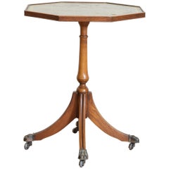 Vintage English Regency Style Light Walnut, Leather, & Brass Cocktail Table, ca. 1950’s