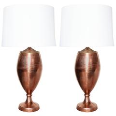 Beautiful Pair of Hand Spun Copper Table Lamps