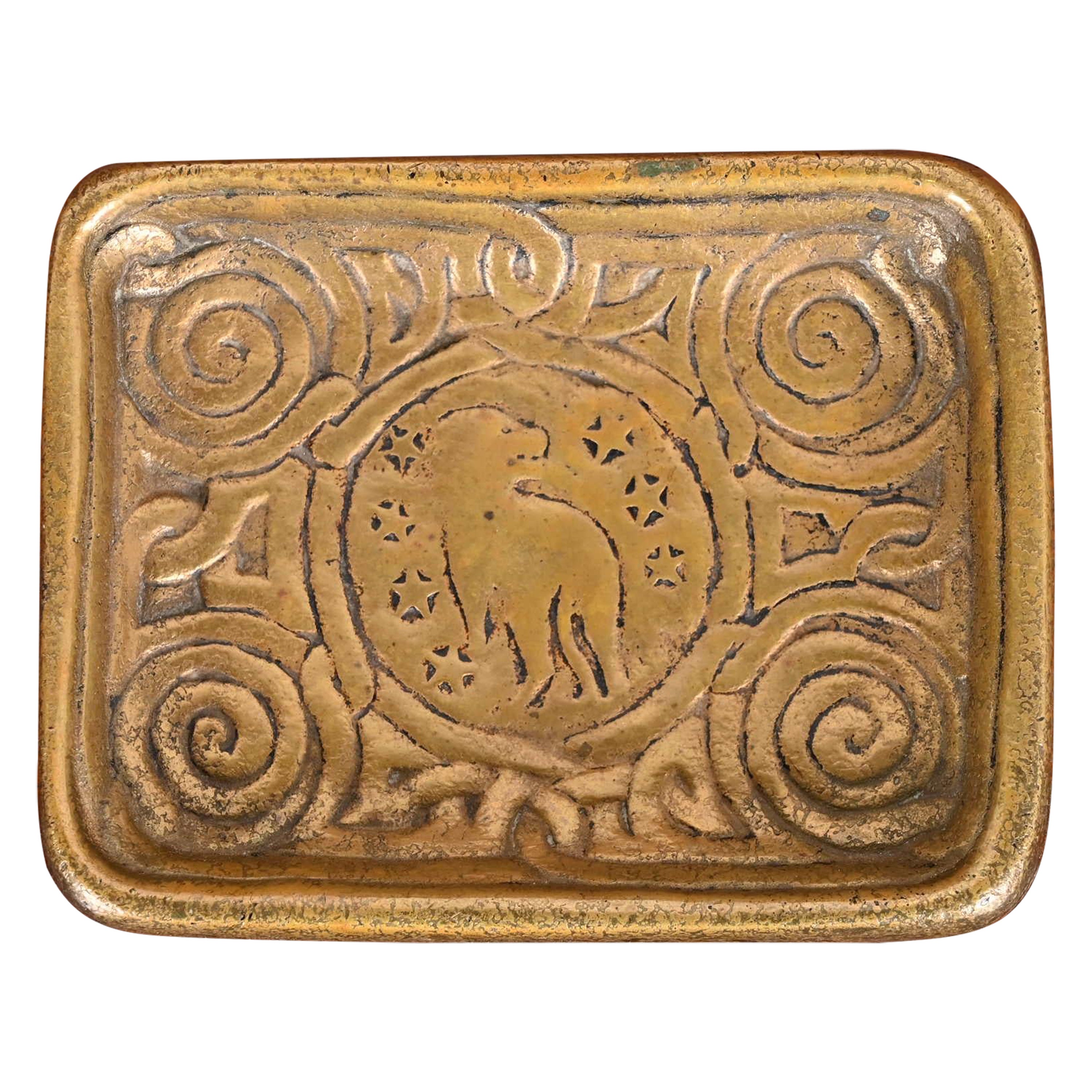 Tiffany Studios New York Zodiac Bronze Doré Stamp Tray For Sale