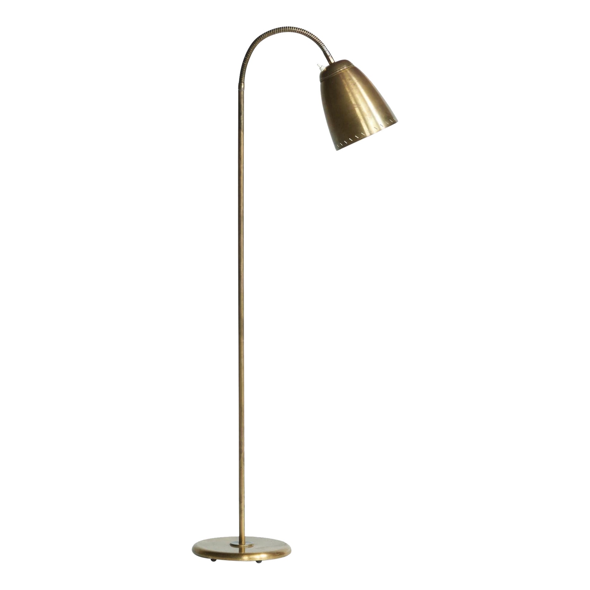 Swedish Designer, Floor Lamp, Brass, Sweden, 1940s