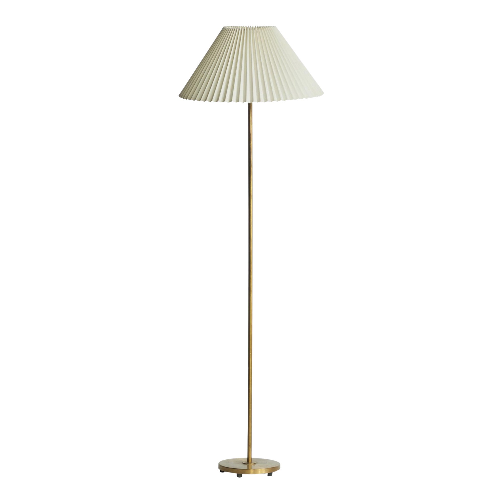 Swedish Designer, Floor Lamp, Brass, Paper, Sweden, 1940s For Sale