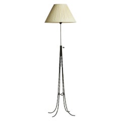 Swedish Designer, Floor Lamp, Wrought Iron, Fabric, Metal, Sweden, 1960s