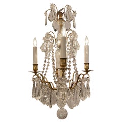 Antique French Baccarat Crystal & Gold Bronze 4 Light Chandelier Circa 1890-1900