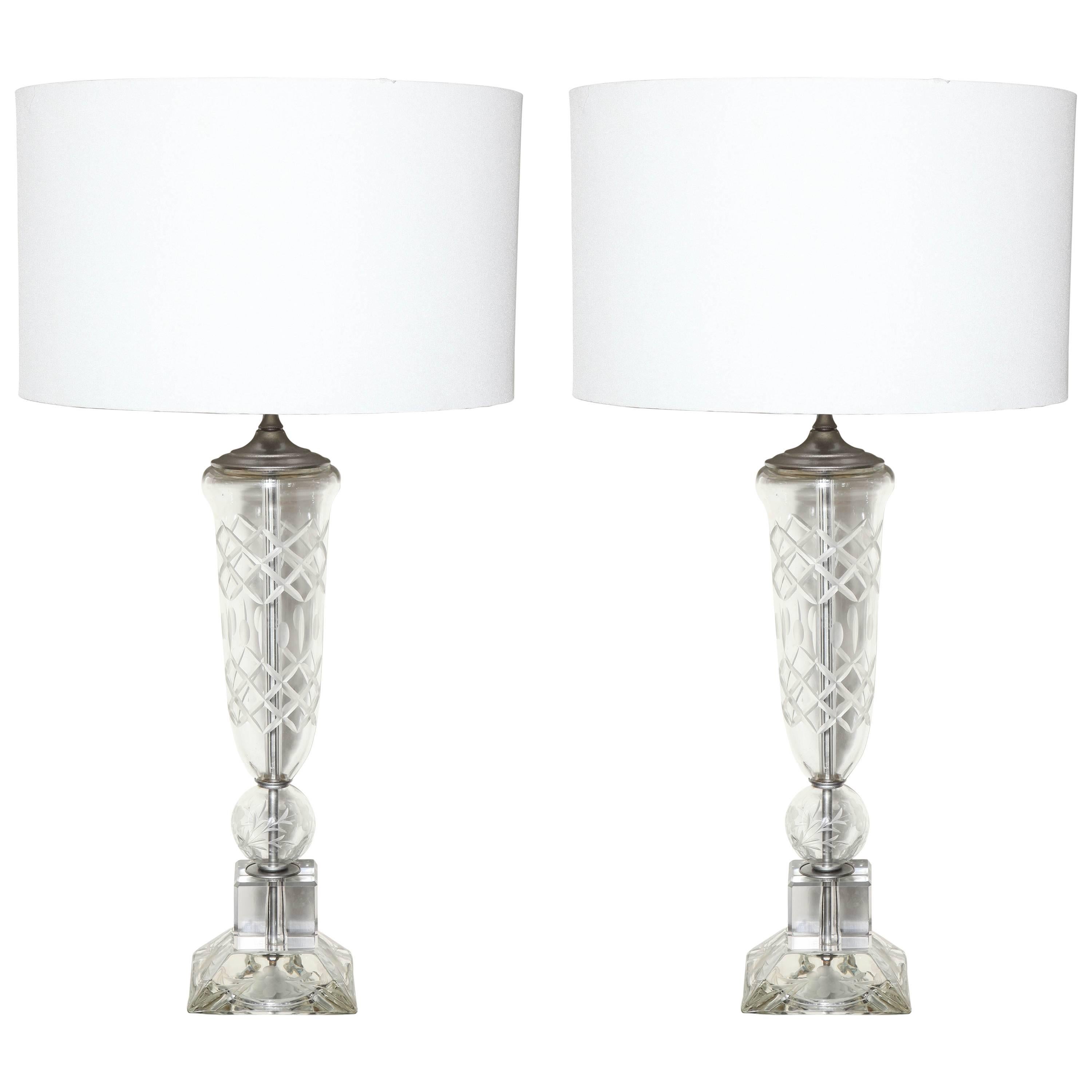 Pair of Cut Crystal "Waterford Style" Table Lamps