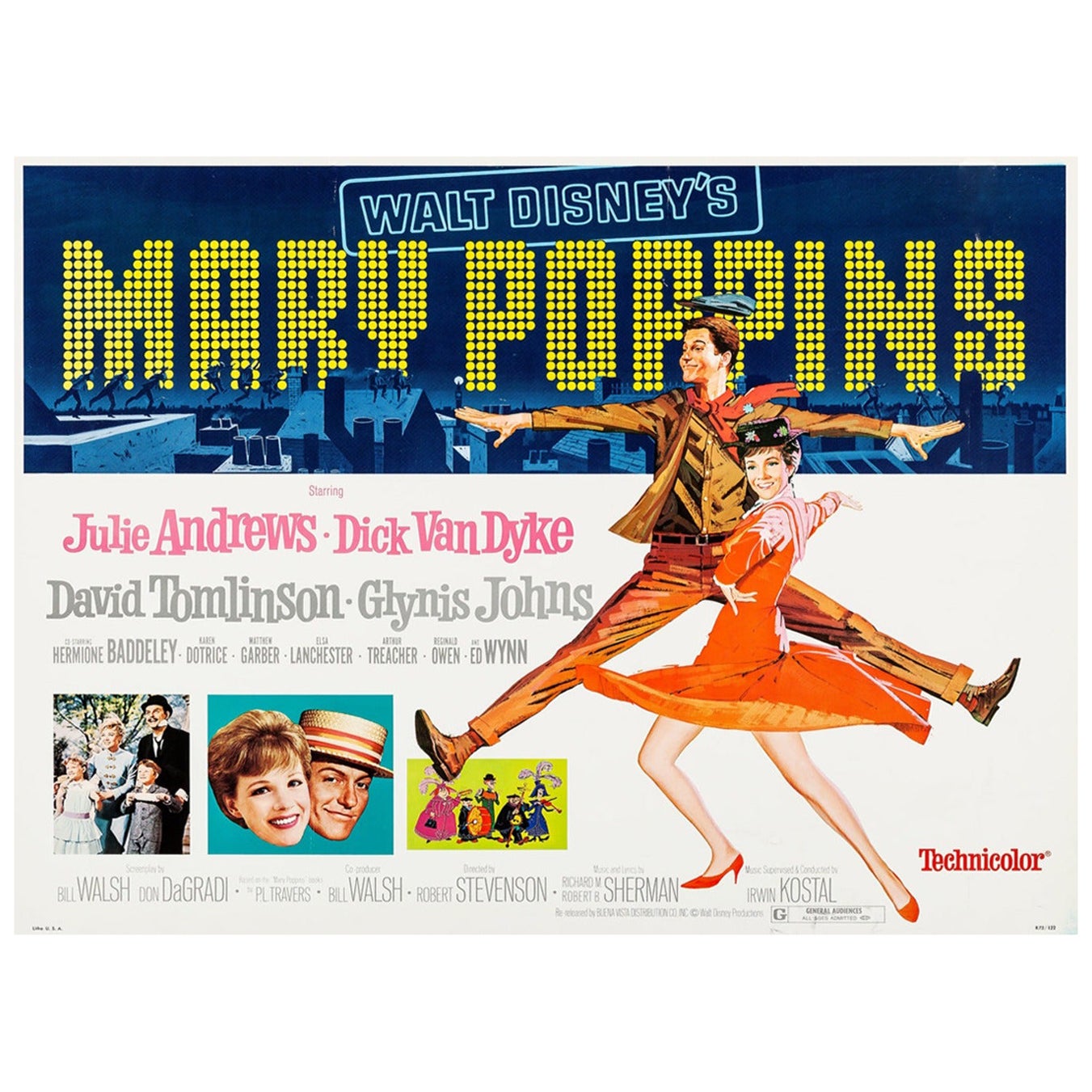 Affiche vintage originale de Mary Poppins, 1964