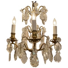 Antique French Gold Bronze & Cut Crystal 4 Light Chandelier, Circa 1890-1910.