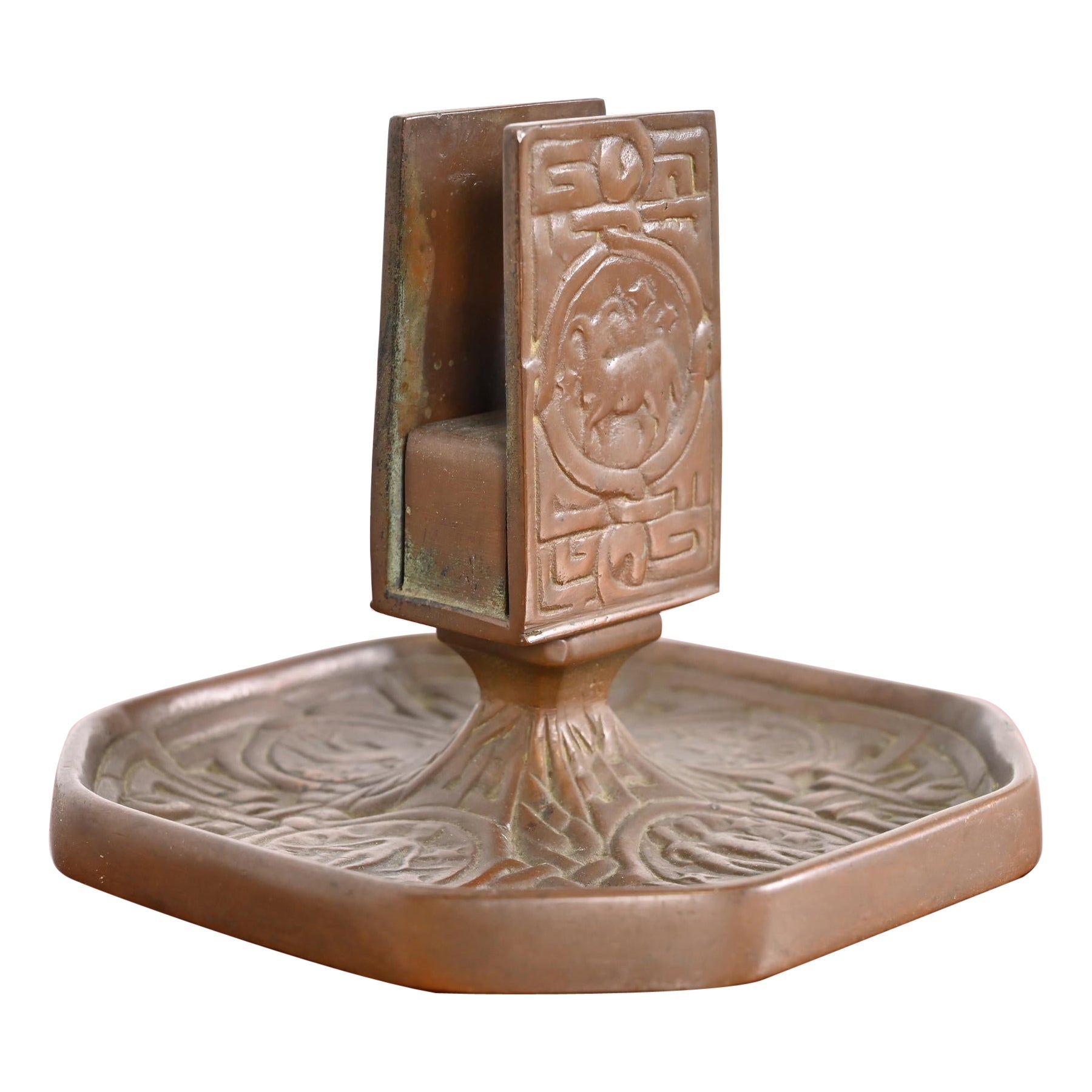Tiffany Studios New York Zodiac Bronze Match Box Holder For Sale