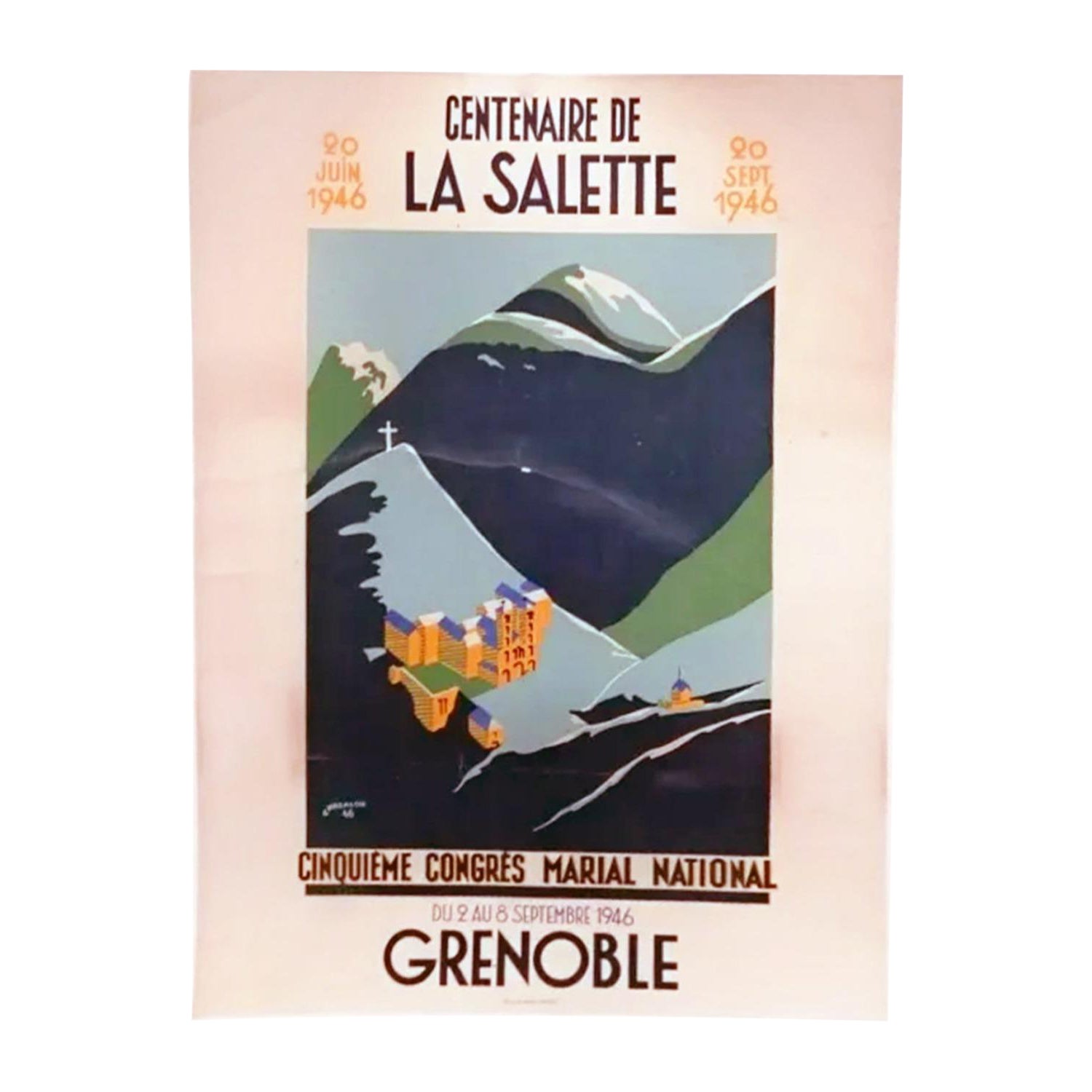 Affiche vintage originale de Grenoble, Centenaire de La Salette, 1946