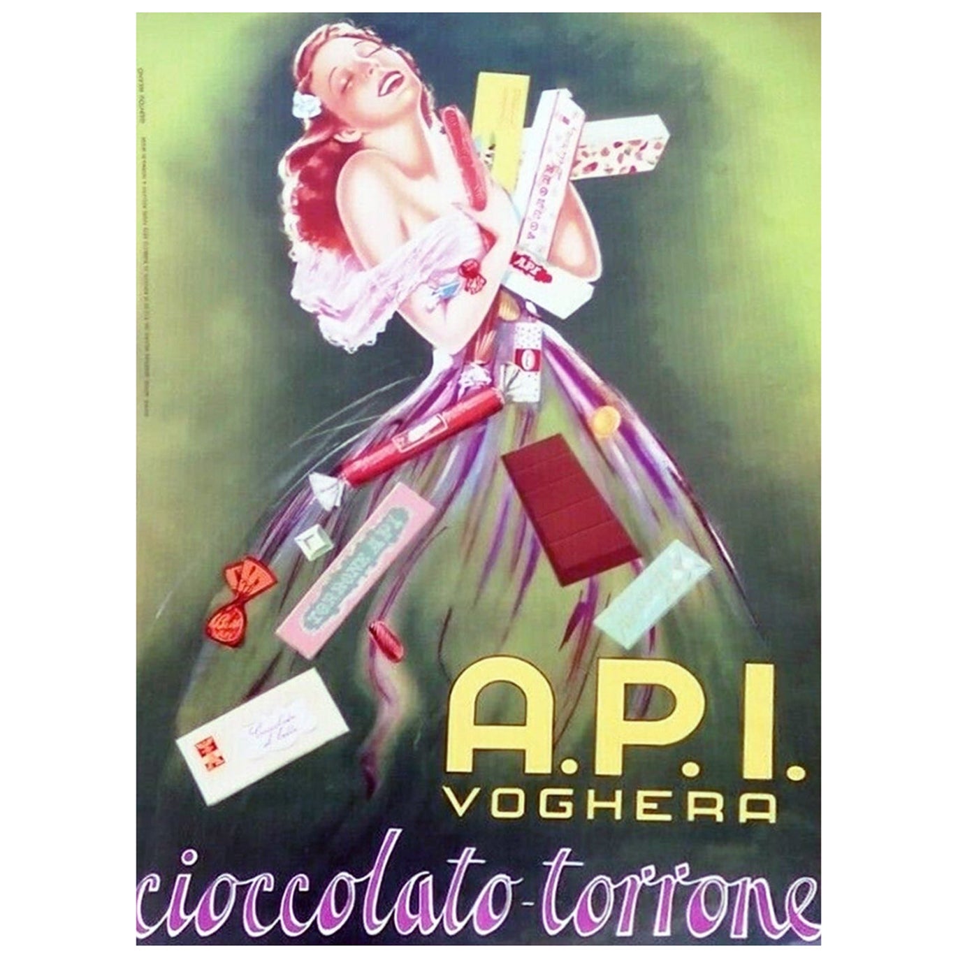 1955 API Voghera Chocolate Original Vintage Poster For Sale