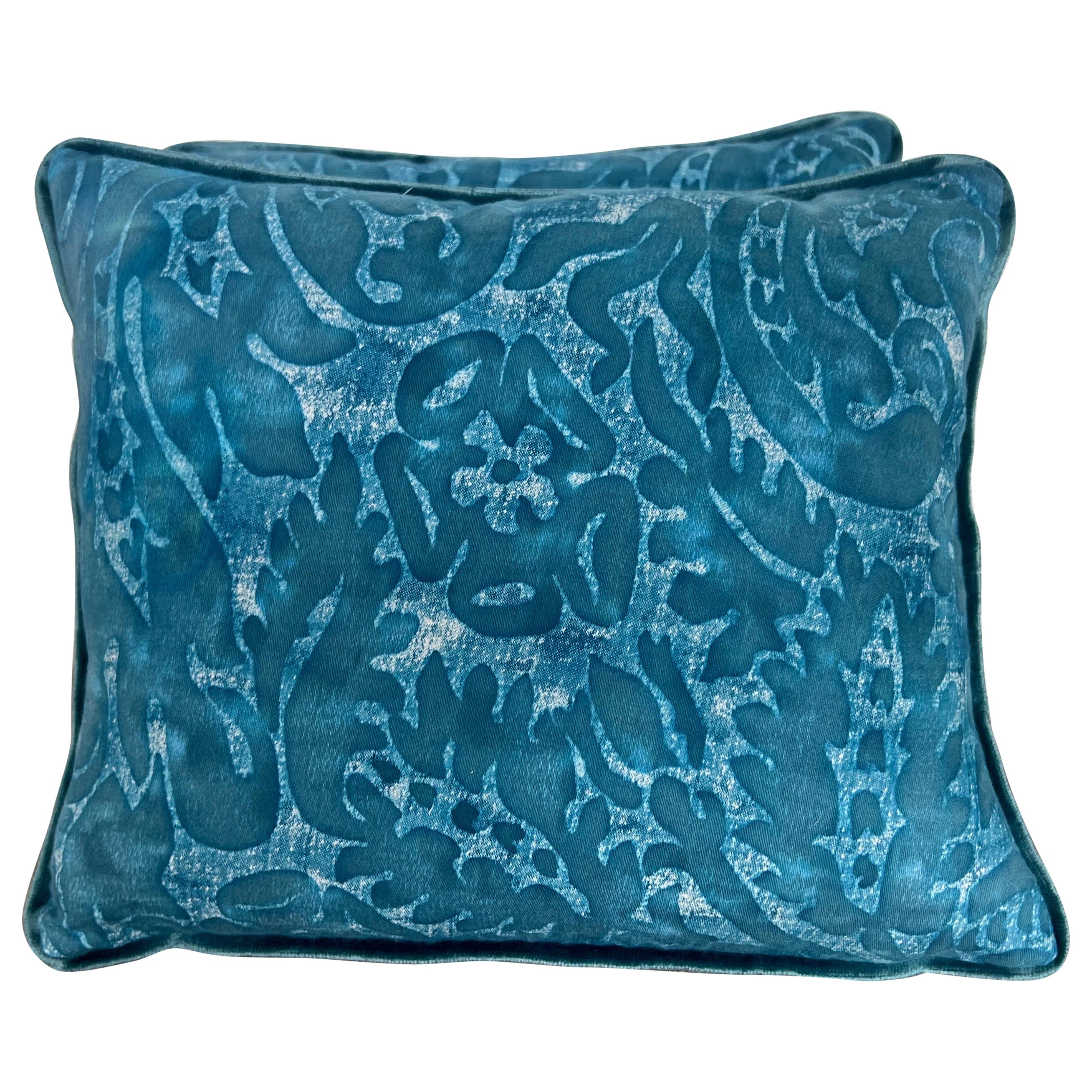Pair of Custom Blue Fortuny Style Pillows