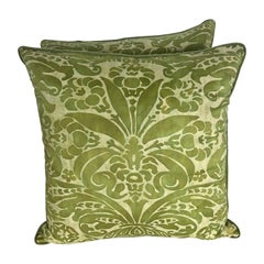 Pair of Green and Cream Fortuny Textile Pillows 