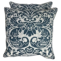 Vintage Pair of Custom Blue & White Fortuny Pillows