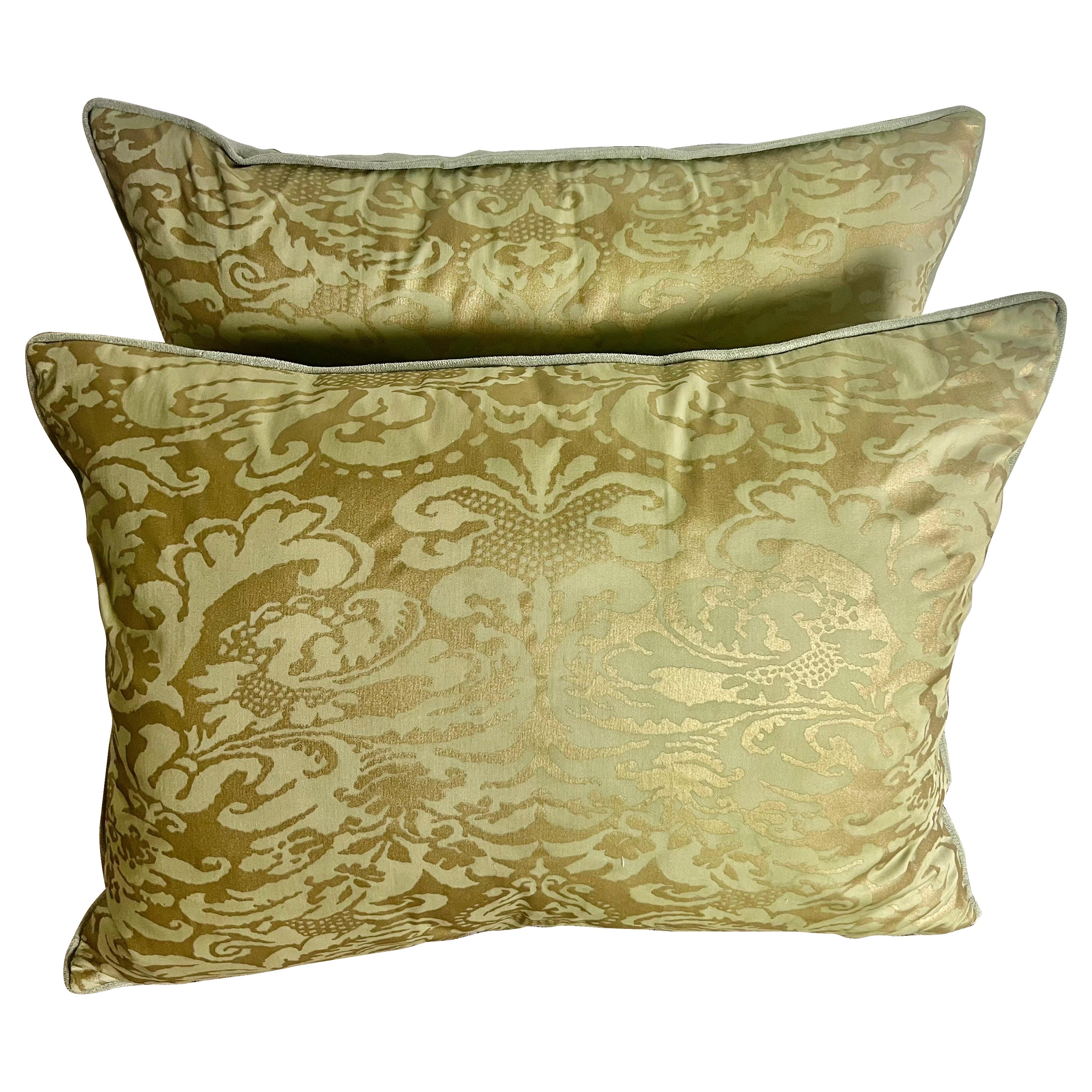 Pair of Fortuny Gold & Soft Green Pillows 