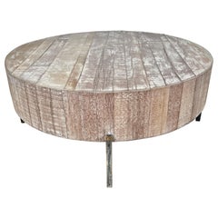 Retro 20th C. Round Coffee Table w/ Metal Legs