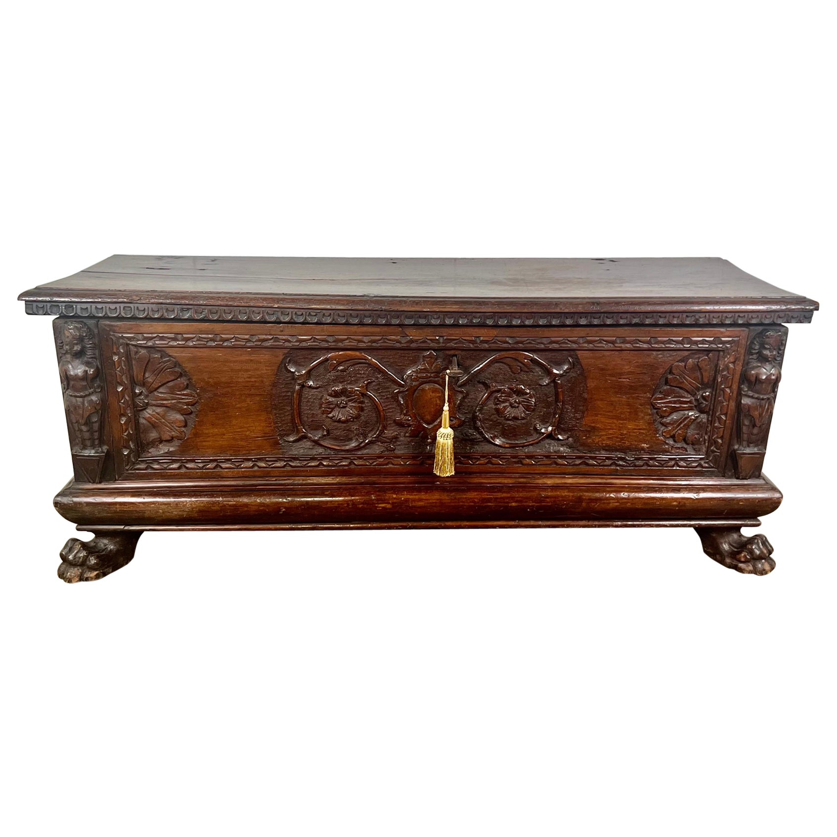 Early 19th C. Italian Carved Walnut Chest For Sale