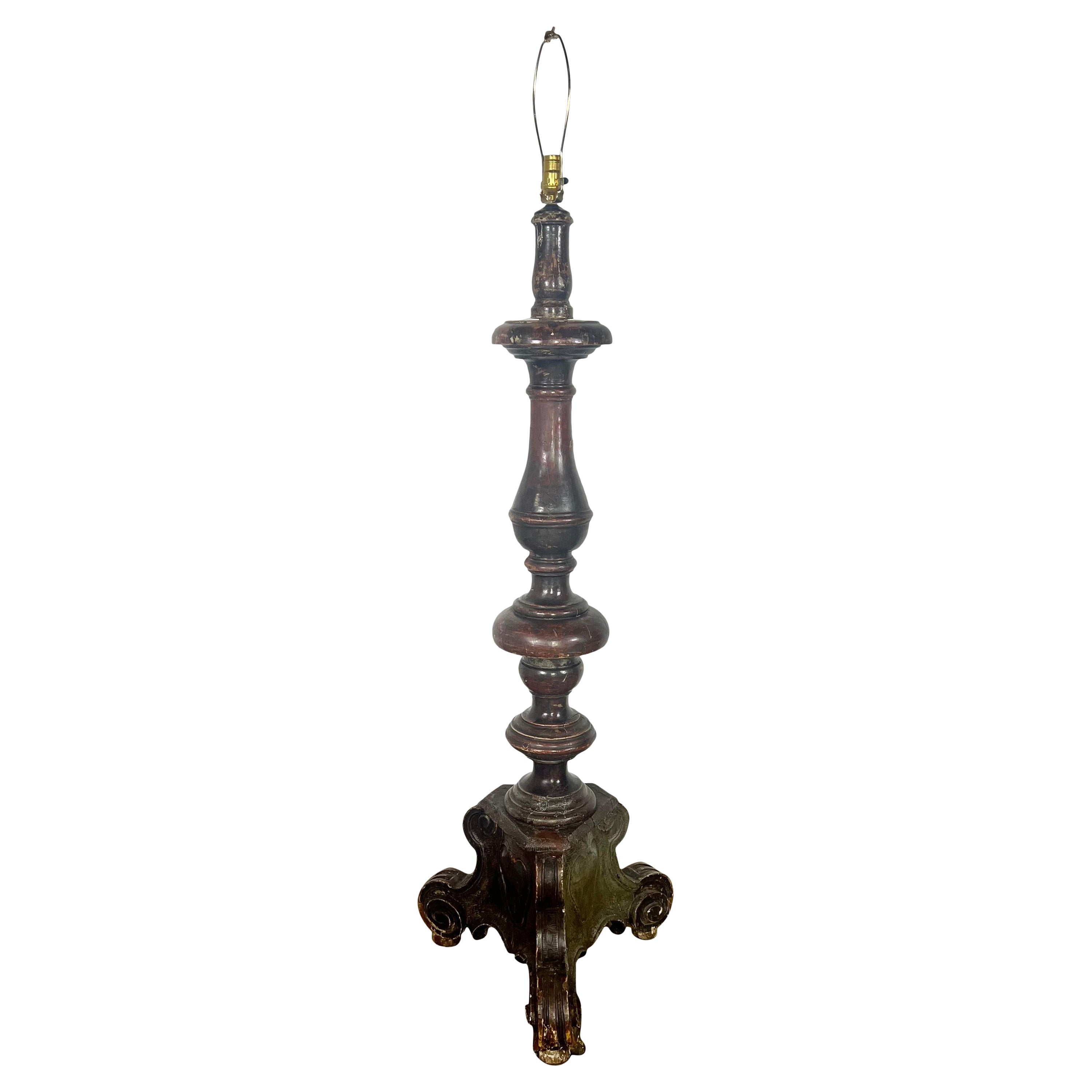 Early 19th C. Italian Carved Standing Lamp with Hearts For Sale