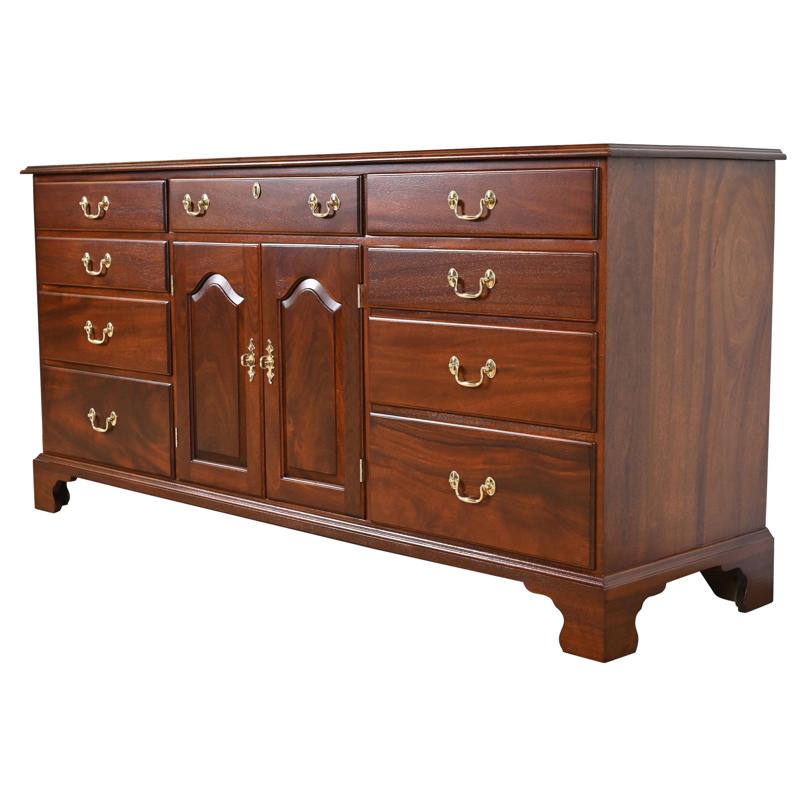 Henkel Harris Georgian Solid Mahogany Dresser or Credenza, Newly Refinished For Sale