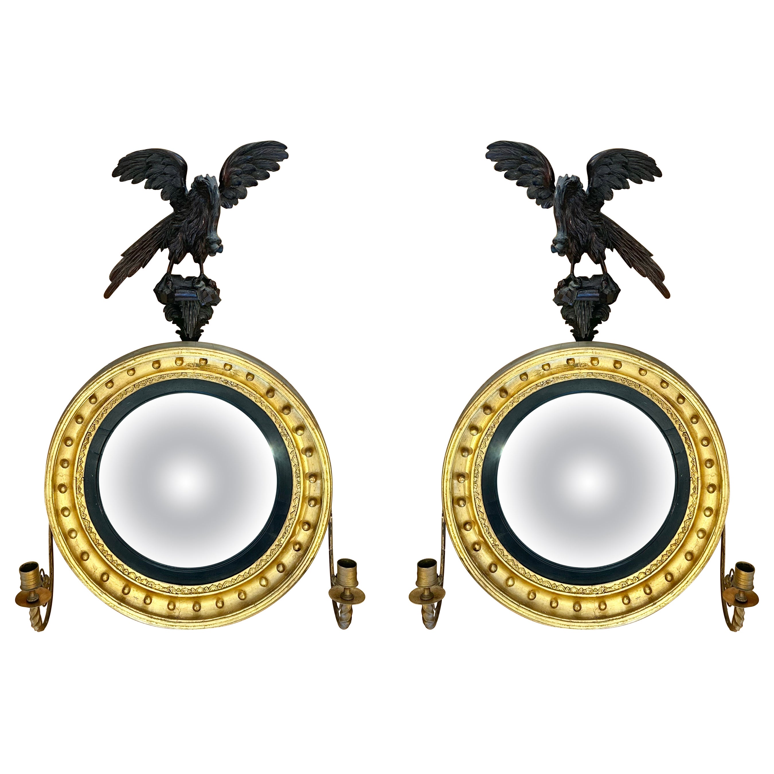Pair of 19th Century English or American Diminutive Convex Mirrors For Sale