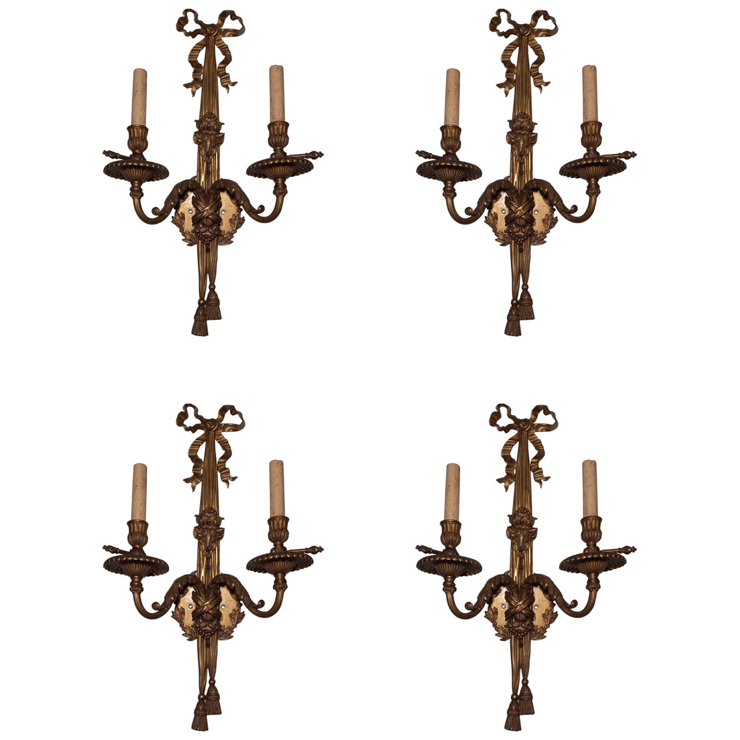 SET OF 4 19thc XL French Antique Louis XVI style Bronze Gas Conv. Wall Sconces For Sale