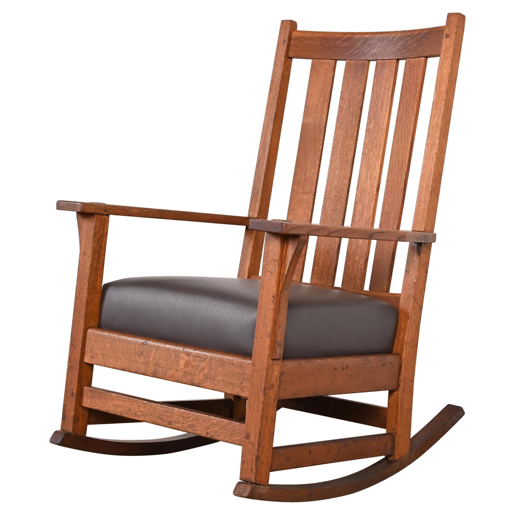 L. & J.G. Stickley Antique Mission Oak Arts & Crafts Rocking Chair, Circa 1900 For Sale