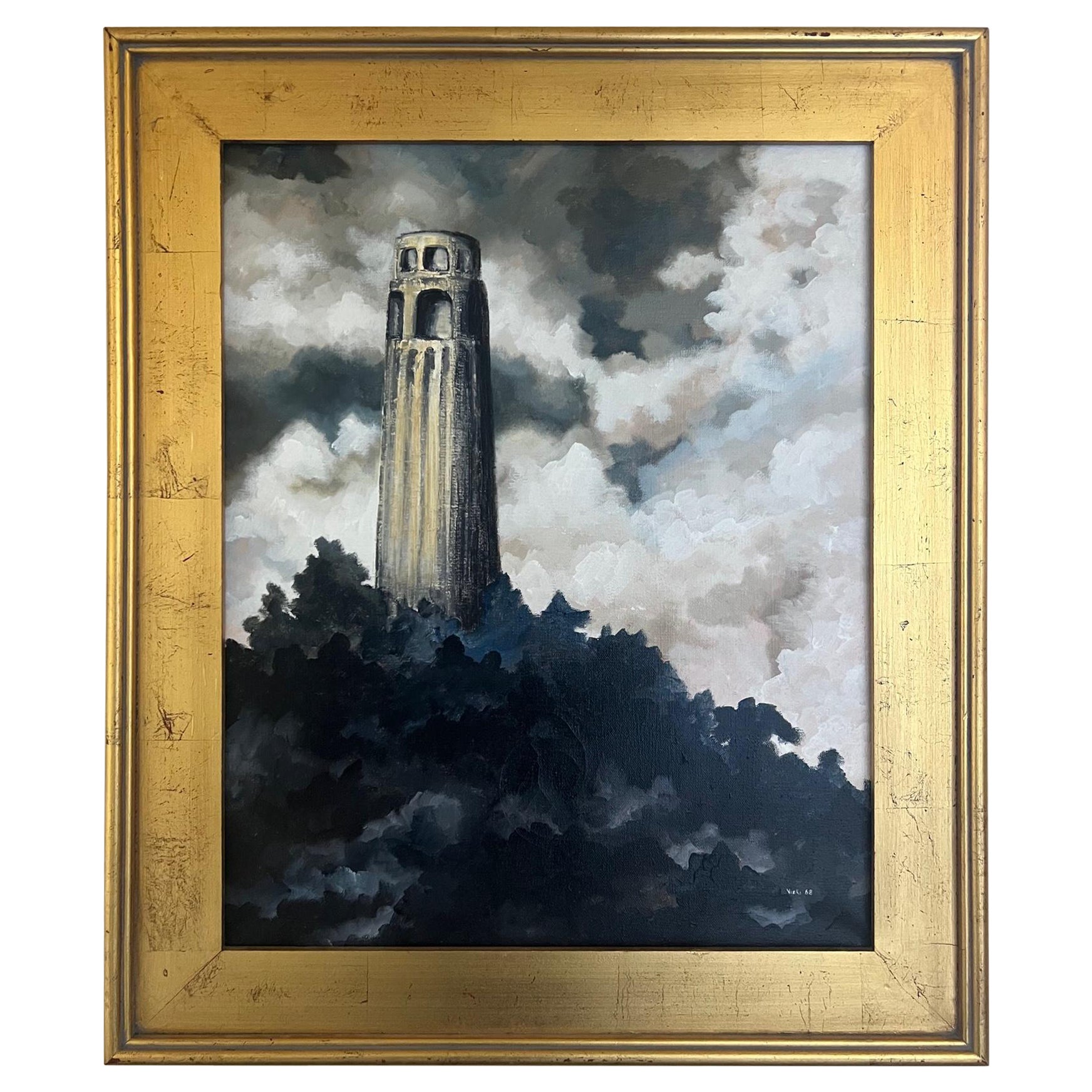 Vintage Framed & Signed Painting of Coit Tower, C. 1968